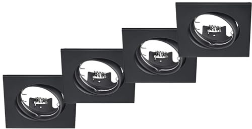 meineWunschleuchte 4er Set Deckeneinbaustrahler eckig in Schwarz matt, 8cm x 8cm