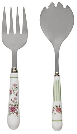 Brandani 53422 Posata A Serivre Nonna Rosa Set 2 Pezzi Inox Con Manico In Ceramica