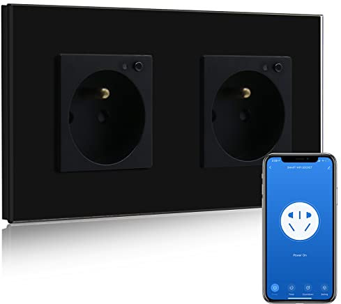 BSEED Prise Intelligente WiFi,Noir Prise Murale 16 amp Double Prises de courant alternatif,Compatible avec Alexa and Google Home,avec Contrôle à Distance, Contrôle Vocal et Fonction de Temps