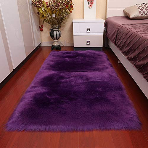 Insun Faux Lammfell Schaffell Teppich Flauschig Weiche Nachahmung Wolle Rechteck Teppich Langflor Matte für Wohnzimmer Schlafzimmer Kinderzimmer Auto Violett 50x50cm