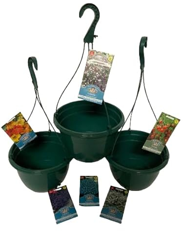 Gone Potty 25CM GREEN PLASTIC HANGING BASKET / PLANTER (x10)