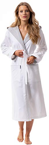 Morgenstern Bademantel Damen mit Kapuze 100% Baumwolle Frottee OEKO-TEX® Morgenmantel Leonie Weiß Größe L