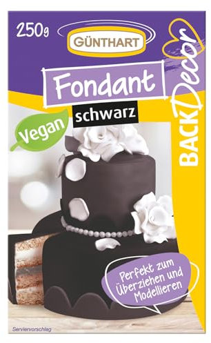 Günthart BackDecor 250 gr schwarz Fondant, 100% Vegan, Palmölfrei, Reißfest zum überziehen von Torten und Kuchen, zum Modellieren geeignet, 1er Pack (1 x 250 g)