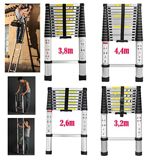 Escalera telescópica plegable de aluminio, escalera multiusos, extensible, 2,6 m de largo, escalera multiusos.