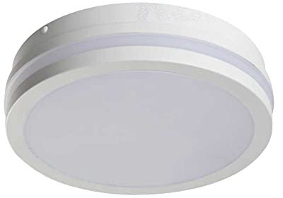 Manningham Lighting LED Outdoor Ceiling Light - 18W Slim 220x220x55mm Wall Light with Motion Sensor - IP54 Waterproof Square Security Lamp 4000K Neutral White 1550lm (Round White - Sensor)