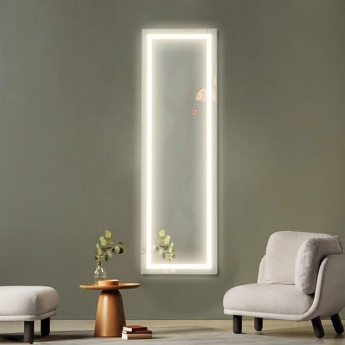 COSTWAY 37 x 120cm Wandspiegel, 2 in 1 Ganzkörperspiegel mit 3 Farben LED Beleuchtung, Türspiegel mit verstellbaren Haken, Hängespiegel für Schlafzimmer, Wohnzimmer, Eingangsbereich