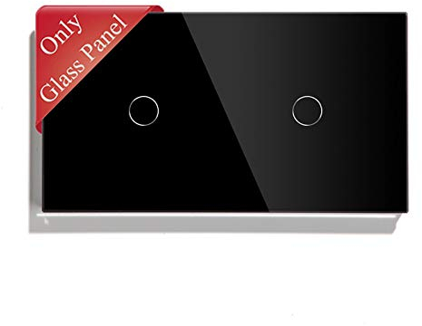 BSEED Touch Lichtschalter Glasscheibe Kristall Glasscheibe Glaspanel für Wandlichtschalter 1 Fach+1 Fach Schwarz 157mm
