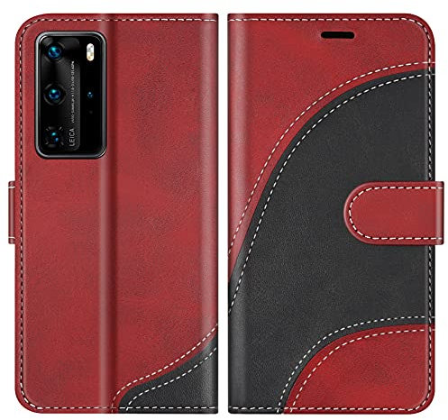 BoxTii Hülle für Huawei P40 Pro/Huawei P40 Pro Plus, Leder Handyhülle für Huawei P40 Pro/Huawei P40 Pro Plus, Ledertasche Klapphülle Schutzhülle mit Kartenfächer und Magnetverschluss, Rot