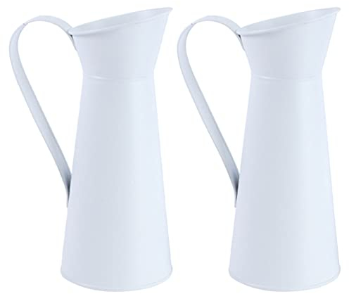 YARNOW 2 Stücke Vintage Milchkanne Metall Blumenvase Rustikale Gießkanne Eisen Blumentopf Landhaus Shabby Chic Vase Krug Retro Übertopf für Balkon Schreibtisch Büro Wohnzimmer Tischdeko
