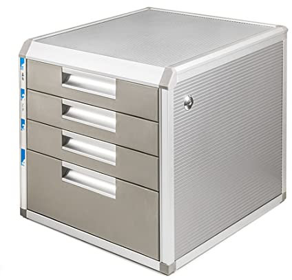 TUKA-i-AKUT Metall Schubladenbox Abschließbar 4 Fächer DIN A4, mit Beschriftungsfeldern, Dokumenten Aufbewahrung Ablagebox, Robust Stabil Ordnungsbox Dokumentenbox aus Aluminiumlegierung, TKD8600
