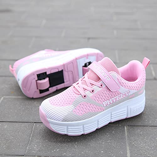 XRDSHY Schuhe mit Rollen für Kinder Mädchen Junge Rollschuhe Outdoor Sneakers Turnschuhe Skateboard Schuhe Sportschuhe,Pink-EU38