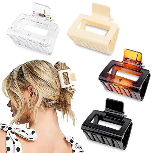 Paquete de 4 pinzas de pelo medianas para cabello fino de 2 pulgadas, pequeñas pinzas cuadradas de garra acrílica, pinzas de plátano lindas para mujeres