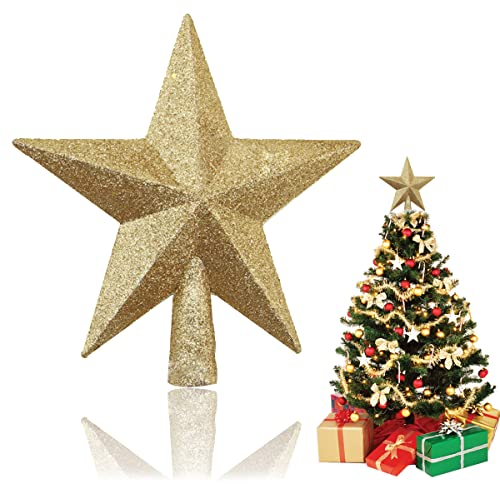 HONGECB Weihnachtsbaumspitze Stern, Kunststoff Christbaumspitze, Weihnachtsbaum-Spitze aus Kunststoff, Christbaumspitze Stern, Stern-Baum-Deckel für Weihnachtsbaum-Dekoration, 20cm, Golden