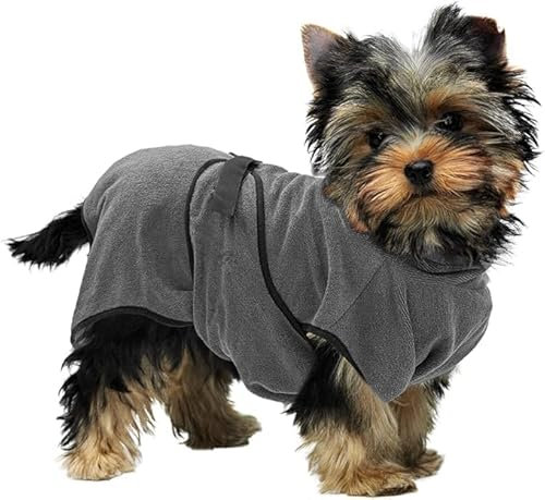 Royal Dry Bademantel Hund XS - Rückenlänge 30-35 cm - Hundehandtuch - Mikrofase - Hundebademantel kleine Hunde - Schnell Trocknendes mit Klettverschluss - Grau