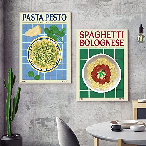 Vintage Italian Food Nordic Poster And Prints Paster Pesto Cartoon Canvas Painting 2 Pieces Wall Art Pictures Retro Kitchen Canteen Decor 30Cmx40Cmx2Pcs Kein Rahmen