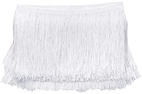 10cm x 5m Fransenborte Fransenbordüre Fransenband Dekoband Tanzfransen Schnittfranse Seide Quaste Fransen-Borten Bänder zum Nähen,DIY Basteln,Kleidung Dessous Kostüme Vorhänge Dekoration,Weiß