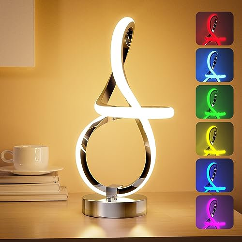 IKSOO Nachttischlampe Touch Dimmbar, LED Nachttischlampe Modern, 10W RGB Tischlampe mit 10 Betriebsarten, Notendesign Tischleuchte für Schlafzimmer, Wohnzimmer, Heimdeko, Atmosphäre, Geschenk