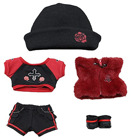 niannyyhouse 20 cm große Plüschpuppe, Kleidung, Hut, Sweatshirt, Hose, Weste, Schuhe, 20,3 cm, Puppenverkleidungen (rot)