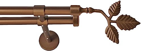 Garesa Gardinenstange Sheet Ø 16mm, 2-läufig, Bronze I Stabile Vorhangstange ohne Ringe I Mit Endkopf Blatt I Auch für mittelschwere Vorhänge I 230cm