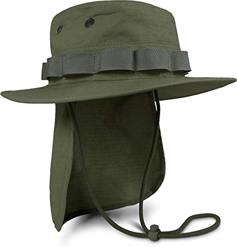 normani Boonie Hat Krempen Outdoor Hut 'Junglescout' mit abnehmbarem Nackenschutz für den Sommer Farbe Oliv Größe S