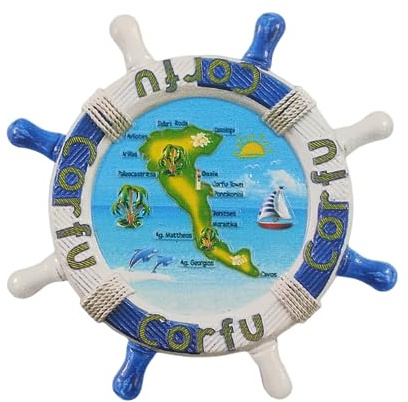 Corfu Greece Creative Map Rudder Refrigerator Magnet Travel Souvenir 3D Fridge Decoration Magnetic Sticker Craft Collection