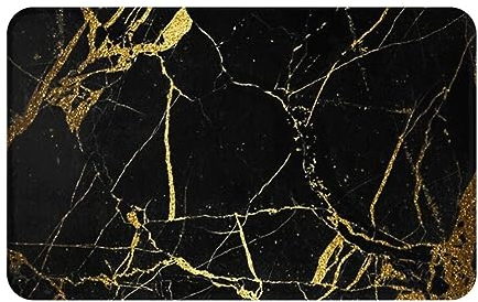 LAMAME Schwarz Gold Marmor gedruckt Innen- und Außenbereich Teppich waschbar Fußmatte Eingang Teppich