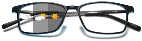 Lanomi Selbsttönende Lesebrille Herren Damen Blaulichtfilter Photochrome Lesehilfe Rechteck UV Schutz Sehhilfe Flexibel Vollbild Sonnen Brille mit Sehstärke