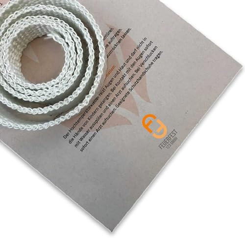 Feuerfest 123 - Ofendichtschnur Selbstklebend Flach 13x3 mm x 2 Meter, Ofen-Dichtungsband für Kaminofen, hitzebeständig bis 800 °C, Keramische-Faser, Abdichtung für Kamine & Öfen, reißfest