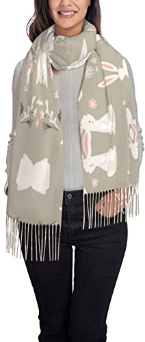 Jmorco Los Angeles Sky Frauen Weiche Schals Und Wraps Reversible Winter Warme Dicke Damen Schals Mit Quaste Für Hochzeiten Damen Geschenke, Osterhase mit Blumenmuster, One size