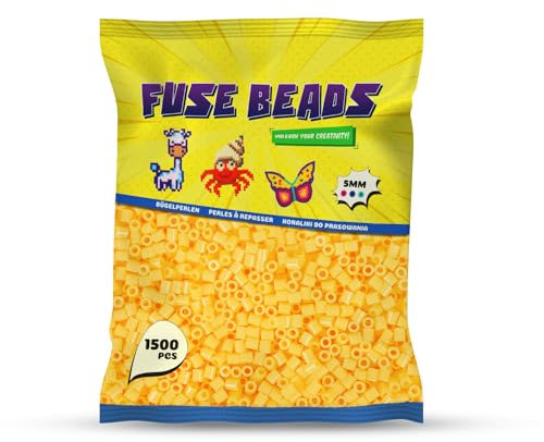 Benny Beads Bügelperlen 1500 Stück, Midi-Größe 5mm, Kreatives Bastelzubehör DIY Fuse Beads (Gelb)
