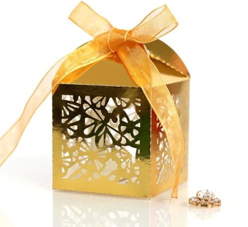 50 Stück Süßigkeiten Bonbons Schachtel, Schmetterling Klein Hochzeit Geschenkschachtel Schokolade Kartons kleinen Schmuck Geschenkbox für Hochzeit Taufe Geburtstag Dekoration -reflektierendes Gold