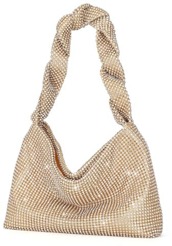 UBORSE Damen Abendtasche Clutch Glitzer Umhängetasche Klein Pailletten Handtasche Schultertasche Kette Tasche für Braut Hochzeit Party Disko - Gold