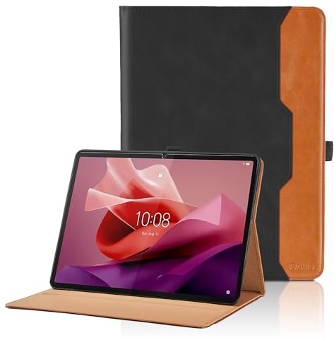 Hülle für Lenovo Tab P12 12,7 Zoll TB370FU 2023, Business PU Leder Schutzhülle, Multi-Winkel Ansehen Folio Case Dokumentschlitze und Auto Schlaf/Wach - Schwarz