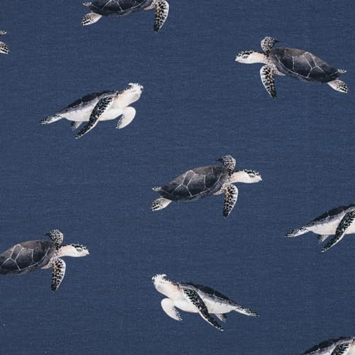 VmG-Store Jersey Stoffe Meterware zum Nähen Baumwolljersey Nähstoff Kinderstoff 140 cm breit III (Schildkröte Midnight Blue Jb036)