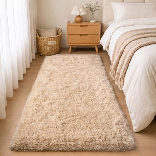 Ailyei Soft Runner Rugs for Bedroom Hallway 2x6 Beige Fluffy Shag Washable