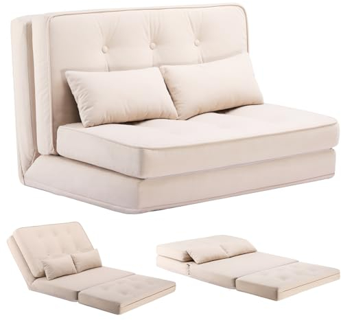 COMHOMA Sofá Convertible de 2 plazas Cama Pequeña Sofá Respaldo Ajustable de 6 Niveles, Adecuado para Salón, Dormitorio y Camping, Beige