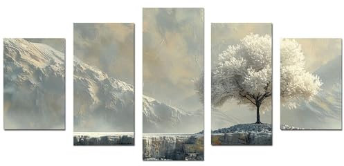JOSUE 5 pezzi Albero Della Vita Quadri Albero della montagna Stampe E Quadri Su Tela,Bianco Quadri Decorazioni Soggiorno Camera Da Letto-50x100cm Non incorniciato