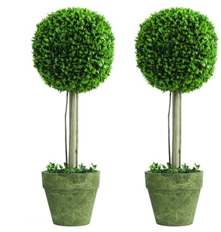 Set of 2 Decorative Artificial Plants Ball Topiary Trees Potted Decorative Plant Outdoor and Home Indoor Outdoor Décor, 60cm