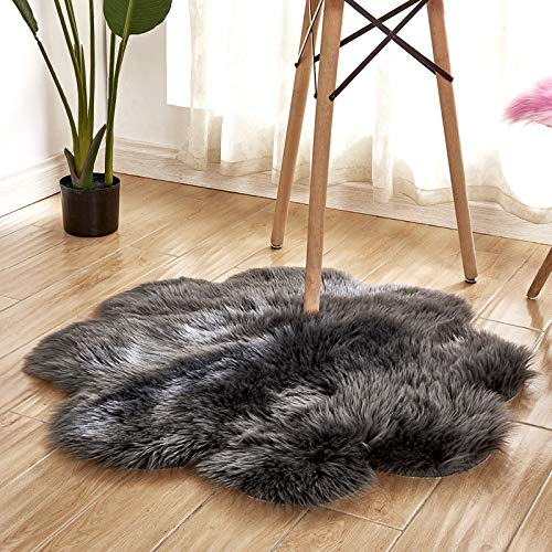 YUGWNN Dunkelgrau Flokati Teppich Waschbar Bettvorleger Fell,Kunstfell Stuhlauflage Dekofell,BlüTendurchmesser 110cm/43,2in