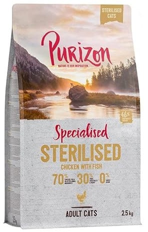 Purizon Sterilised Adult Huhn & Fisch | Katzenfutter trocken | Geringer Fettgehalt | hoher Proteingehalt | viel frischem Huhn | 0% Getreide | 2,5 KG