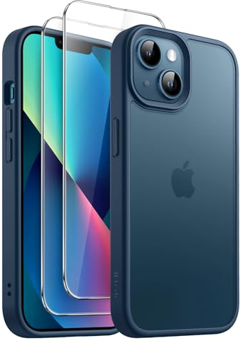 JETech 3 in 1 Matte Case for iPhone 13 mini 5.4-Inch with 2 Pack Tempered Glass Screen Protectors, Translucent Frosted Shockproof Phone Cover (Storm Blue)