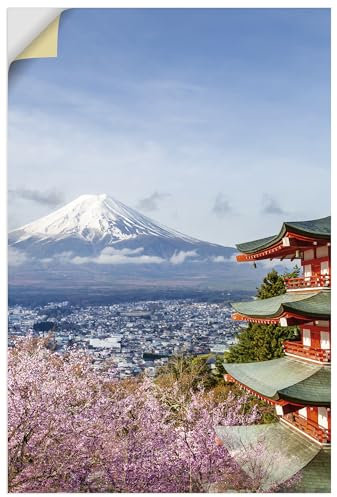 ARTland Wanddeko Wandtattoo selbstklebende Vinylfolie 40x60 cm Japanische Deko Landschaftbilder Japan Fuji Chureito Pagode Kirschblüten U5GS