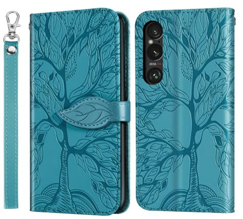 Rostsant Handyhülle für Sony Xperia 1 VI Geprägter Baum PU Leder Klapphüllen Brieftasche Tasche Hülle für Sony Xperia 1 VI Hülle Holster Blau