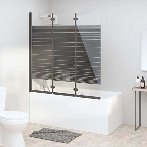 Sufrk Badewannenfaltwand 3-teilig 130x130 cm ESG Schwarz Duschtrennwand Glas Duschabtrennung, Badewannenaufsatz