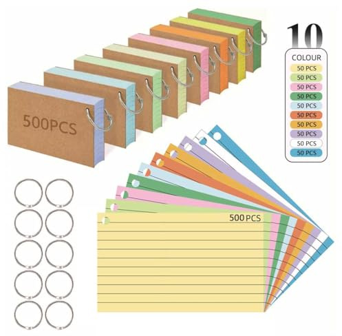 300 PCS Ruled Index Card with Binder Ring Kraft Paper Notecards Lined Cards for Office School Home Study Record 5 * 3 Inch (500 PCS Index Cards)