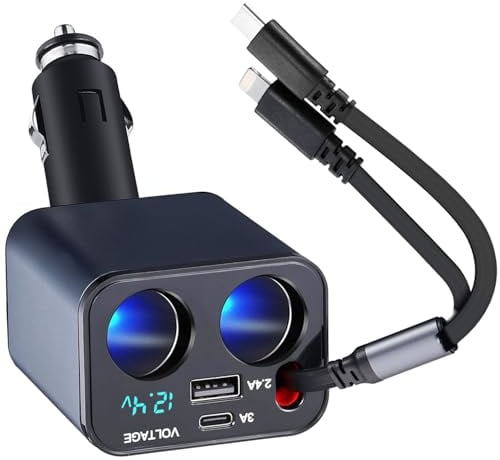 Distribuidor de encendedor de cigarrillos retráctil, 2 compartimentos, cargador UAB C, 12 V, 24 V, adaptador USB, enchufe de 159 W, divisor de enchufe, cargador rápido para teléfono móvil, GPS, cámara