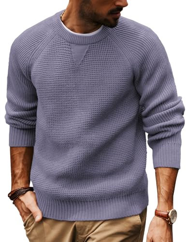 PJ PAUL JONES Maglione da uomo a girocollo a nido d'ape testurizzato a maniche lunghe, Viola, L