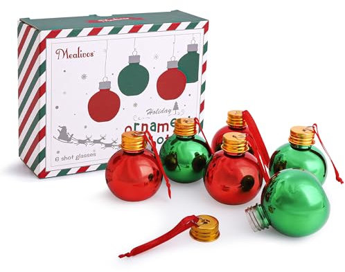 MyMealivos Christmas Ornament Shot Glasses Set of 6 Fillable Festive Ball Ornaments Plastic Holiday Decor for Xmas Tree and Party