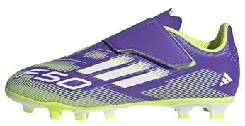 adidas Unisex Kids F50 Club Hook and Loop Firm Ground/Multi Ground Football Boots Kids, Purple Rush/FTWR White/Lucid Lemon, 11 UK Child