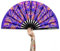 WONKIWEAR Fan, Folding Handheld, Glow UV Reactive Design, Large Strong Black Bamboo. Unisex for Raves, Festivals, Concerts, Drag, Gay Pride (UV Sunset Session, Large)